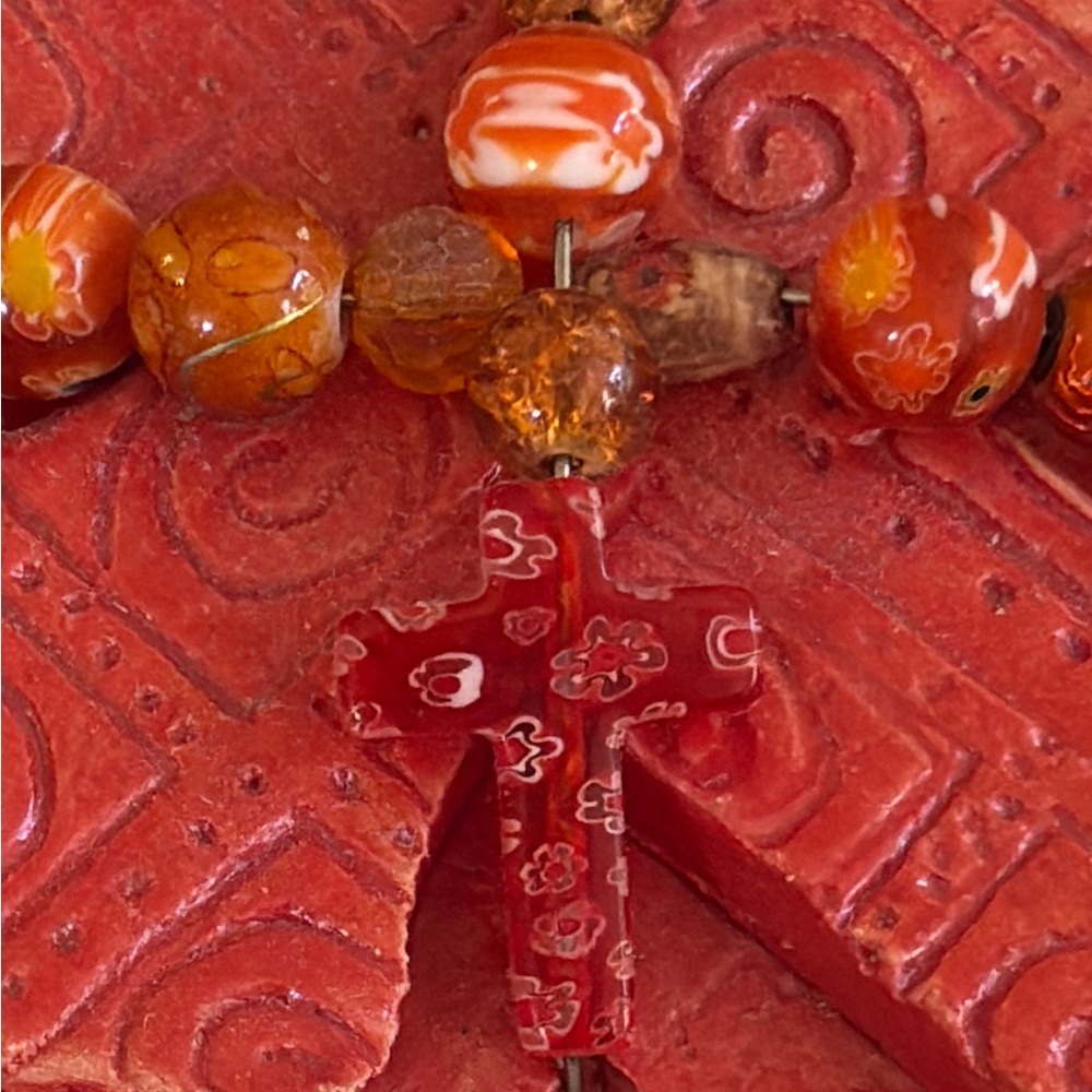 Handmade Ceramic Beaded Cross - Picture 3 of 10